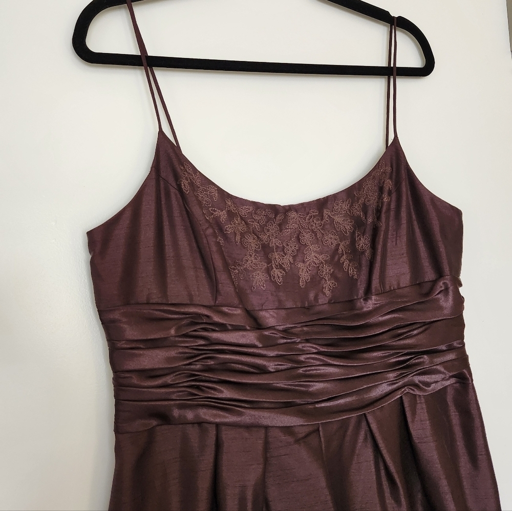 Vintage 90s Chocolate Brown Formal Embroidered A-Line Dress Y2K Fairy Homecoming - Picture 1 of 11